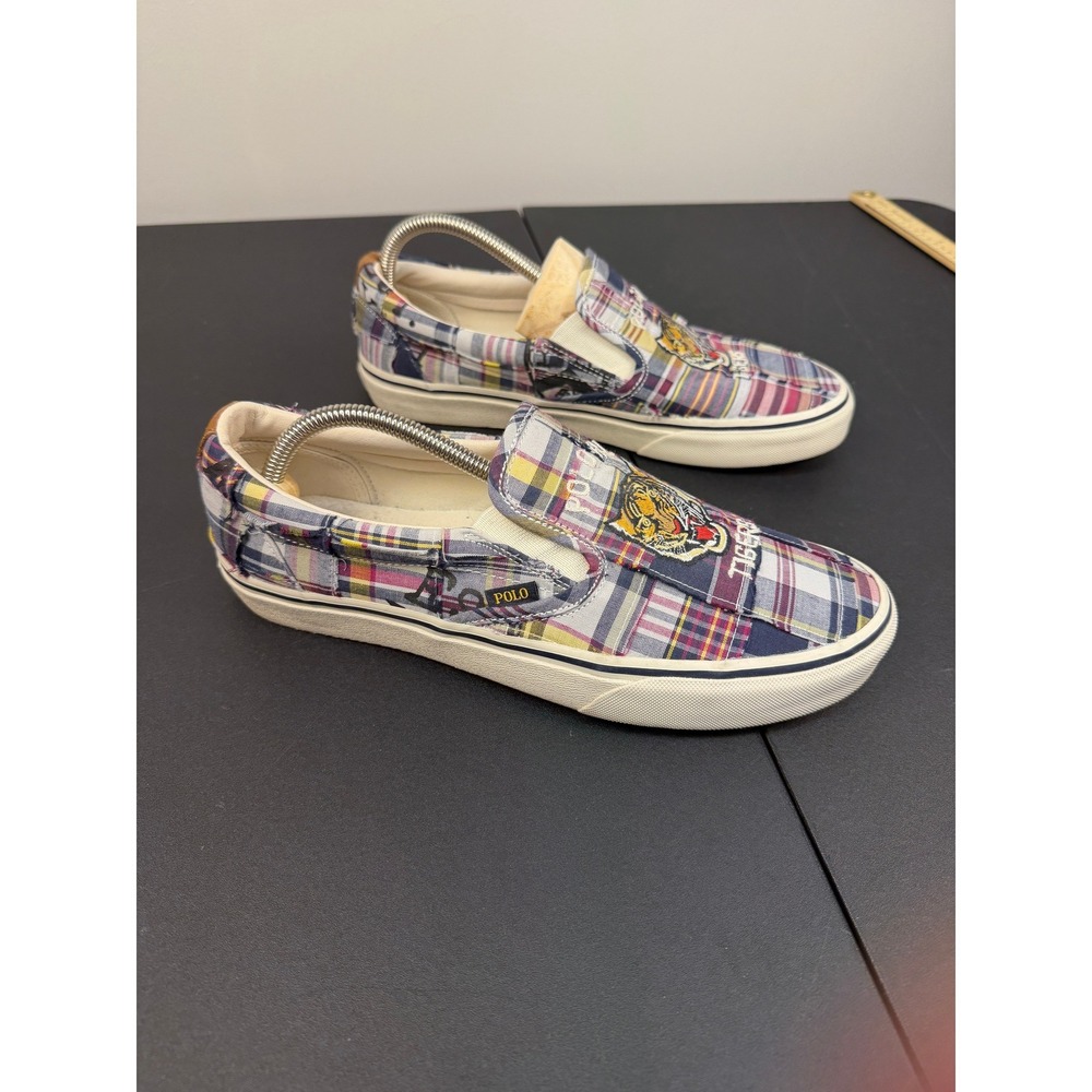 Polo Ralph Lauren Keaton Slip On Plaid Tiger Patchwork Shoes Mens Size 9 - Picture 4 of 13